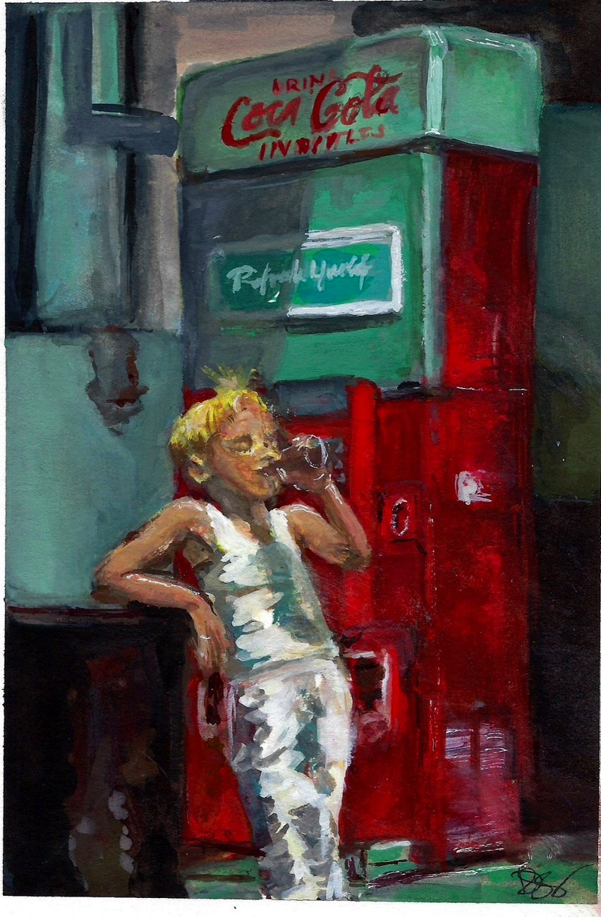 Boy at the Coke machine